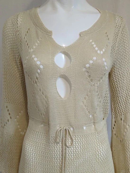 Hi-low Crochet Dress Tan  Medium - Picture 2 of 6